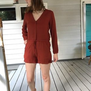 H&M Romper Long Sleeve Button Up Orangey Shortalls